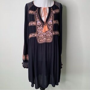 Free People Women's Black Wind Willow Embroidered Mini Dress Size Small